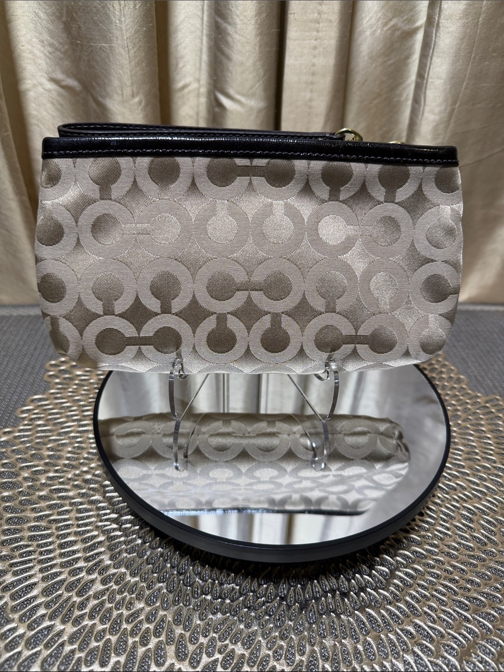Coach Signature C Logo Wristlet with Brown Leather Trim and Gold Hardware - Picture 3 of 9